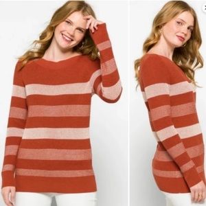 Market & Spruce Stitch Fix Rust & Ivory Striped Waffle Stitch Sweater Sz XL NWT